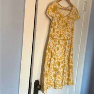 Boden linen yellow flower print dress size 10